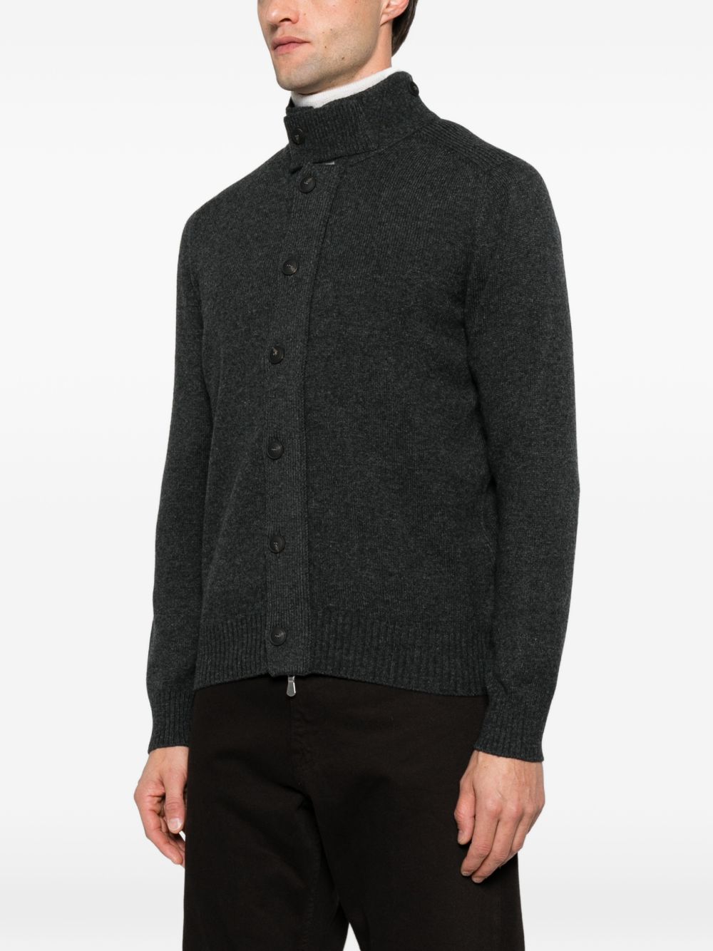VENGERA Cardigan a collo alto con bottoni in lana antracite 