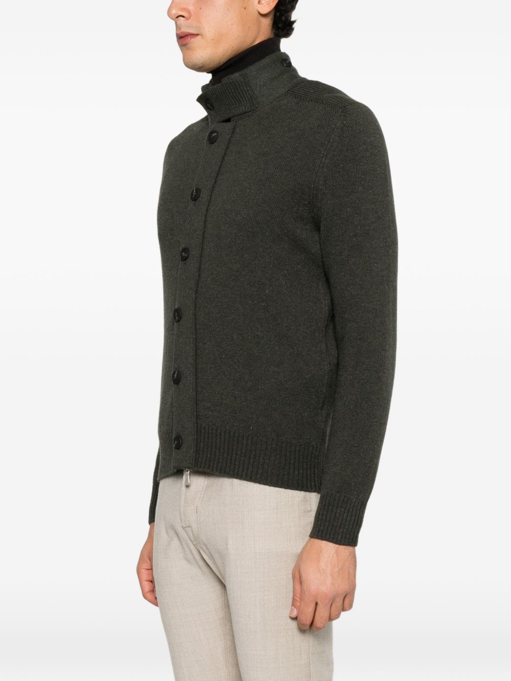 VENGERA Cardigan in maglia di lana verde scuro 