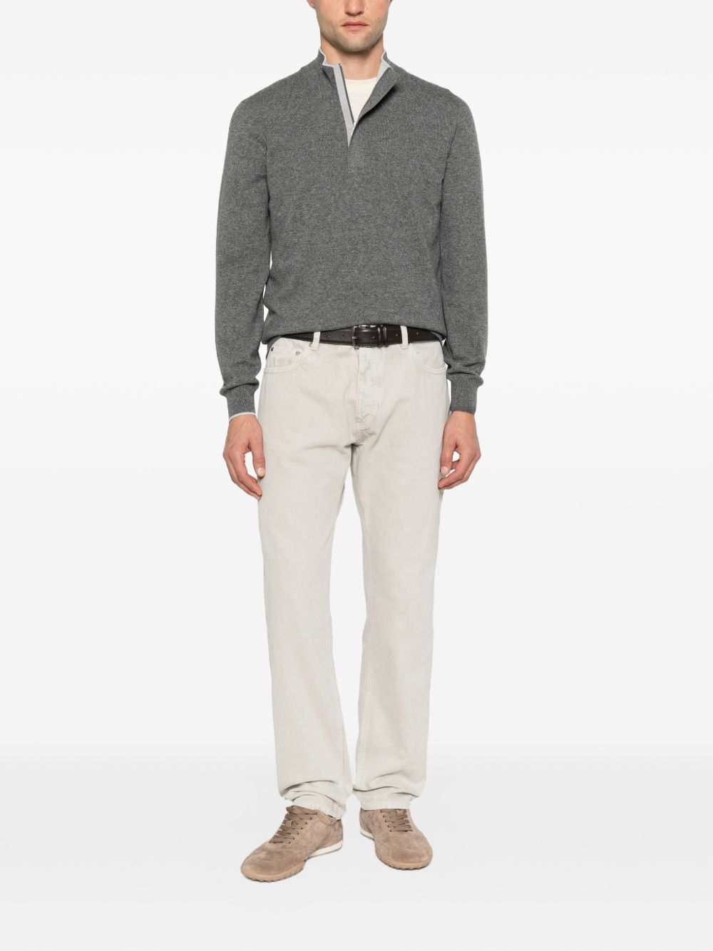 VENGERA Maglia a collo alto grigia con zip 