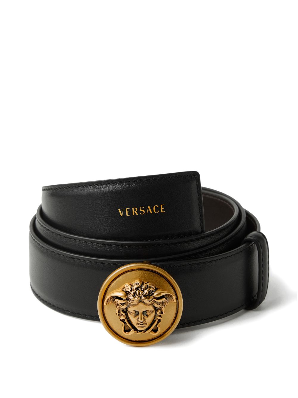 VERSACE Cintura nera in pelle con fibbia Medusa 