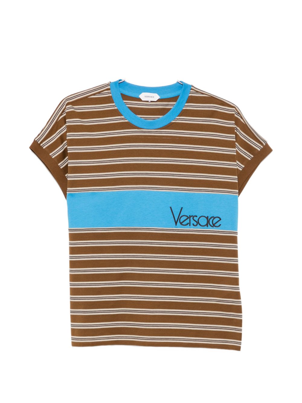 VERSACE T-shirt in cotone a righe con intarsio logo Versace 