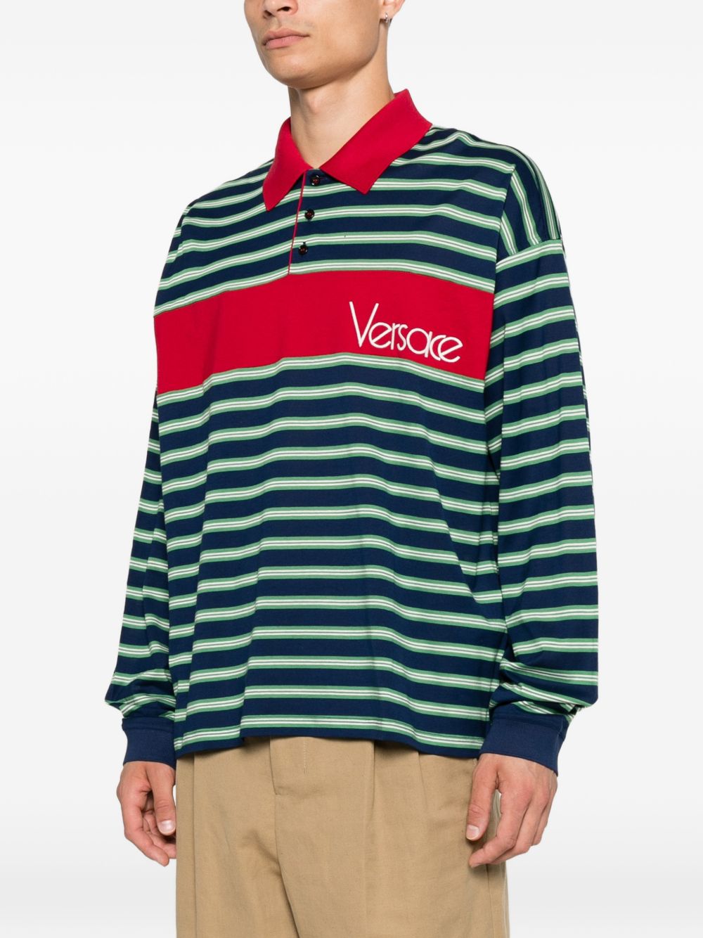 VERSACE Polo in cotone a righe con logo 