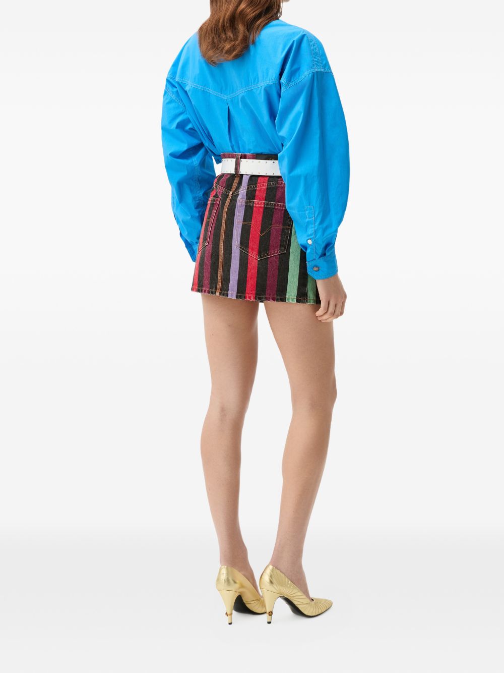 VERSACE Minigonna in denim multicolor a righe 