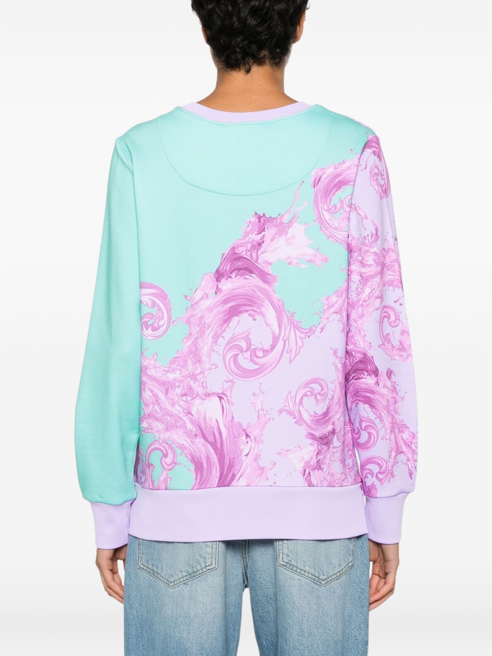 VERSACE JEANS COUTURE Felpa celeste con stampa grafica rosa 