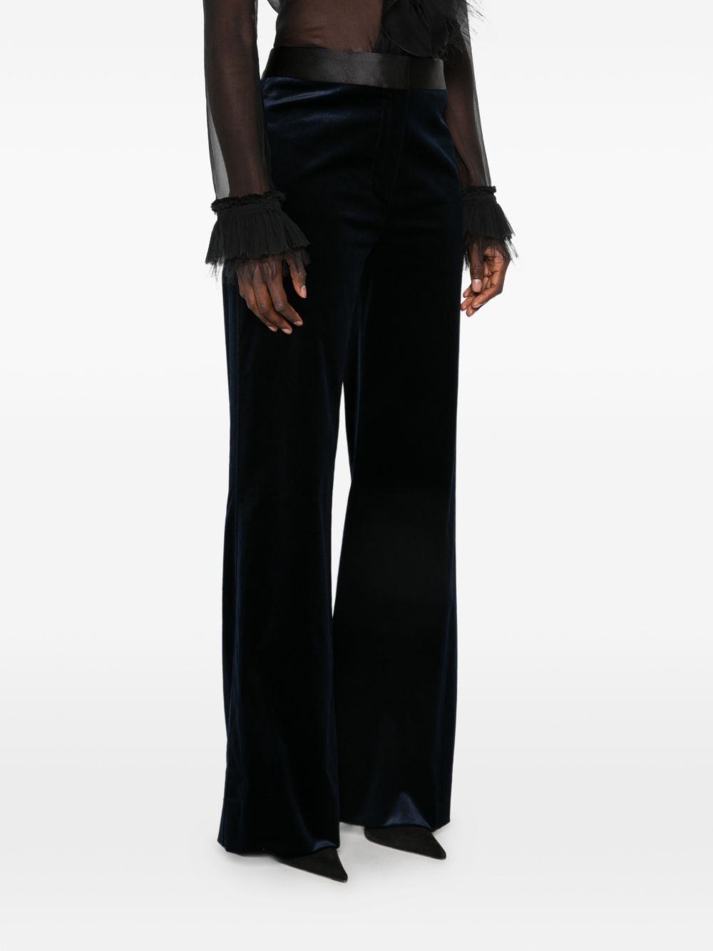 VICTORIA BECKHAM Pantaloni eleganti svasati in velluto blu 
