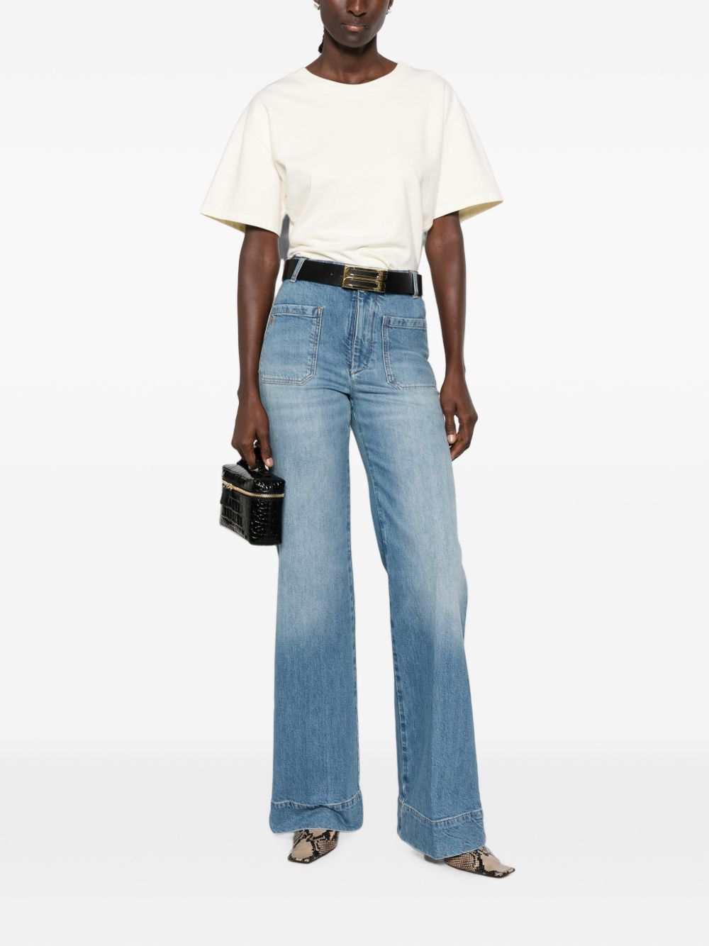 VICTORIA BECKHAM Alina jeans a gamba larga in denim blu 