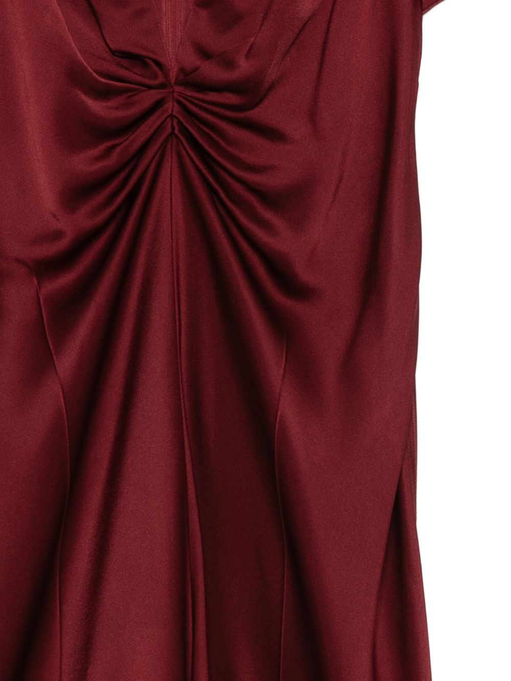 VICTORIA BECKHAM Abito midi bordeaux con scollo a V e arricciatura frontale 