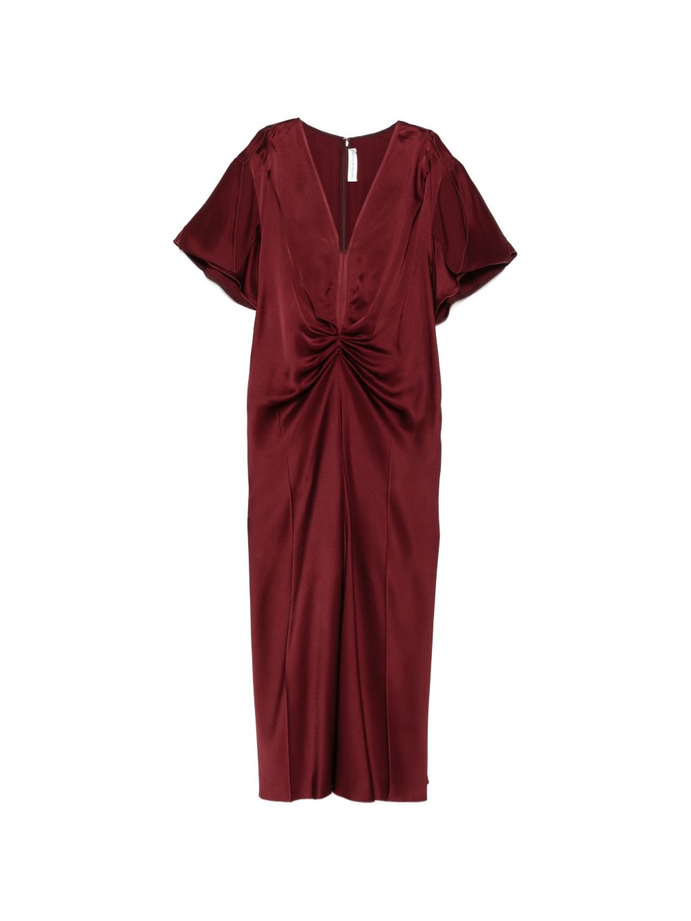 VICTORIA BECKHAM Abito midi bordeaux con scollo a V e arricciatura frontale 