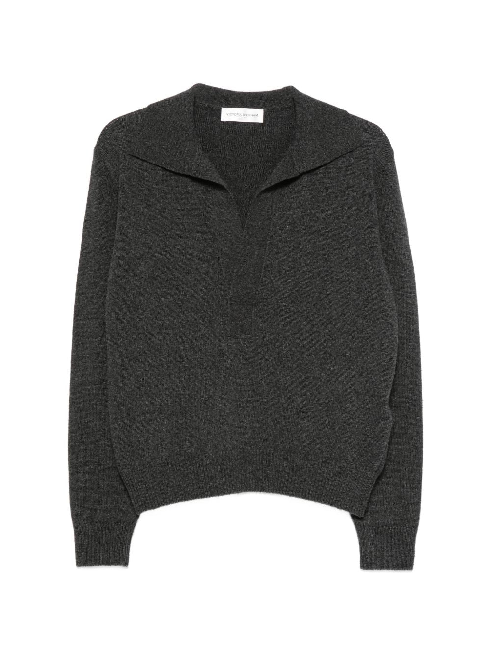 VICTORIA BECKHAM Maglione grigio scuro in lana e cashmere con scollo a V 