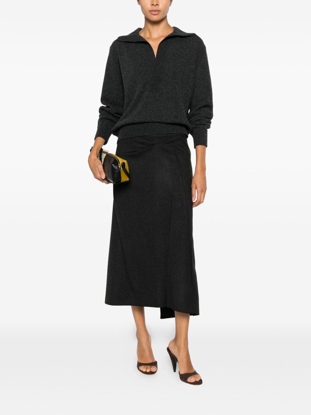 VICTORIA BECKHAM Maglione grigio scuro in lana e cashmere con scollo a V 