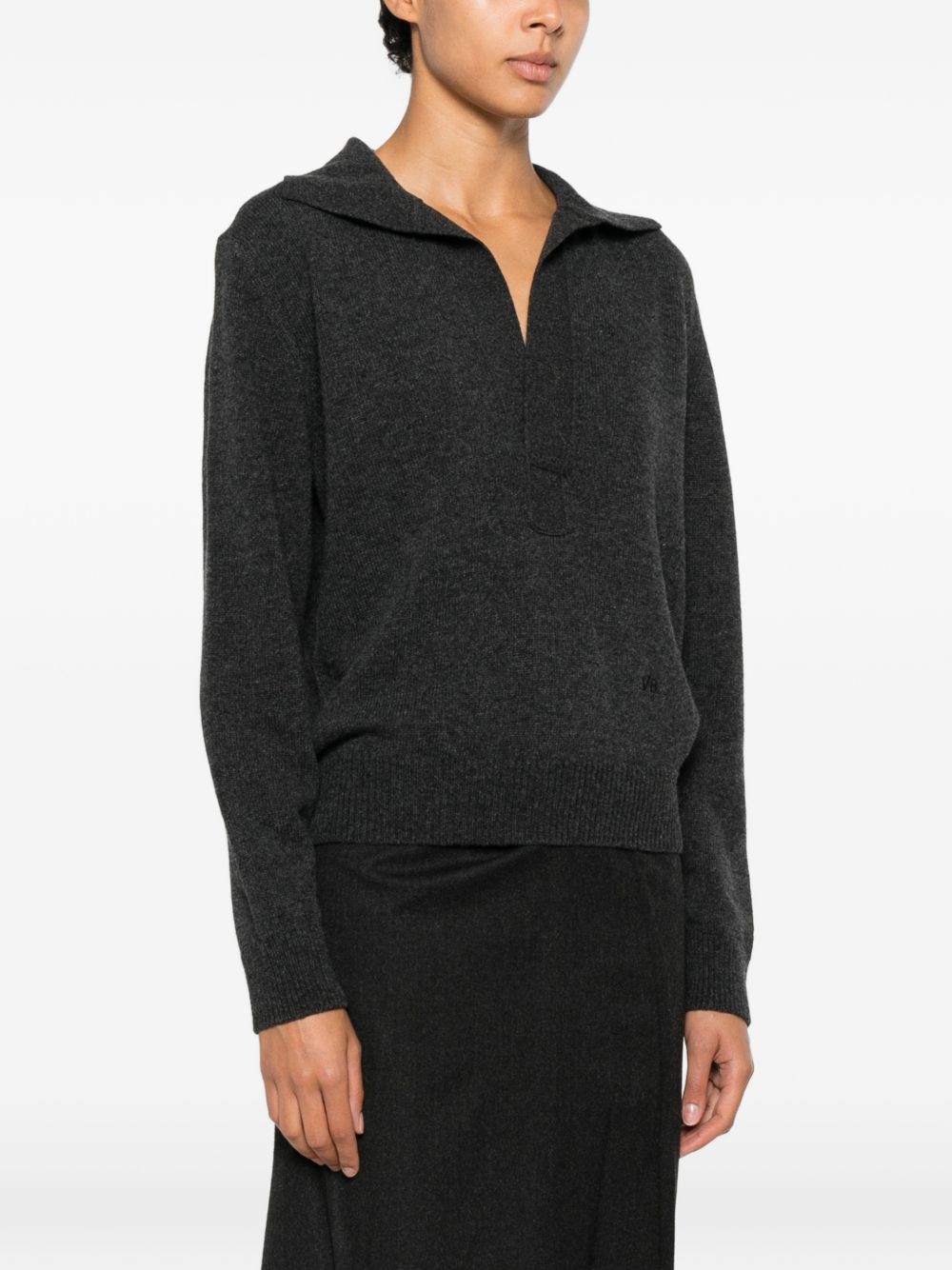 VICTORIA BECKHAM Maglione grigio scuro in lana e cashmere con scollo a V 