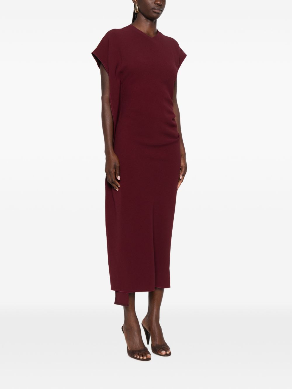 VICTORIA BECKHAM Abito lungo bordeaux senza maniche in tessuto morbido elegante 
