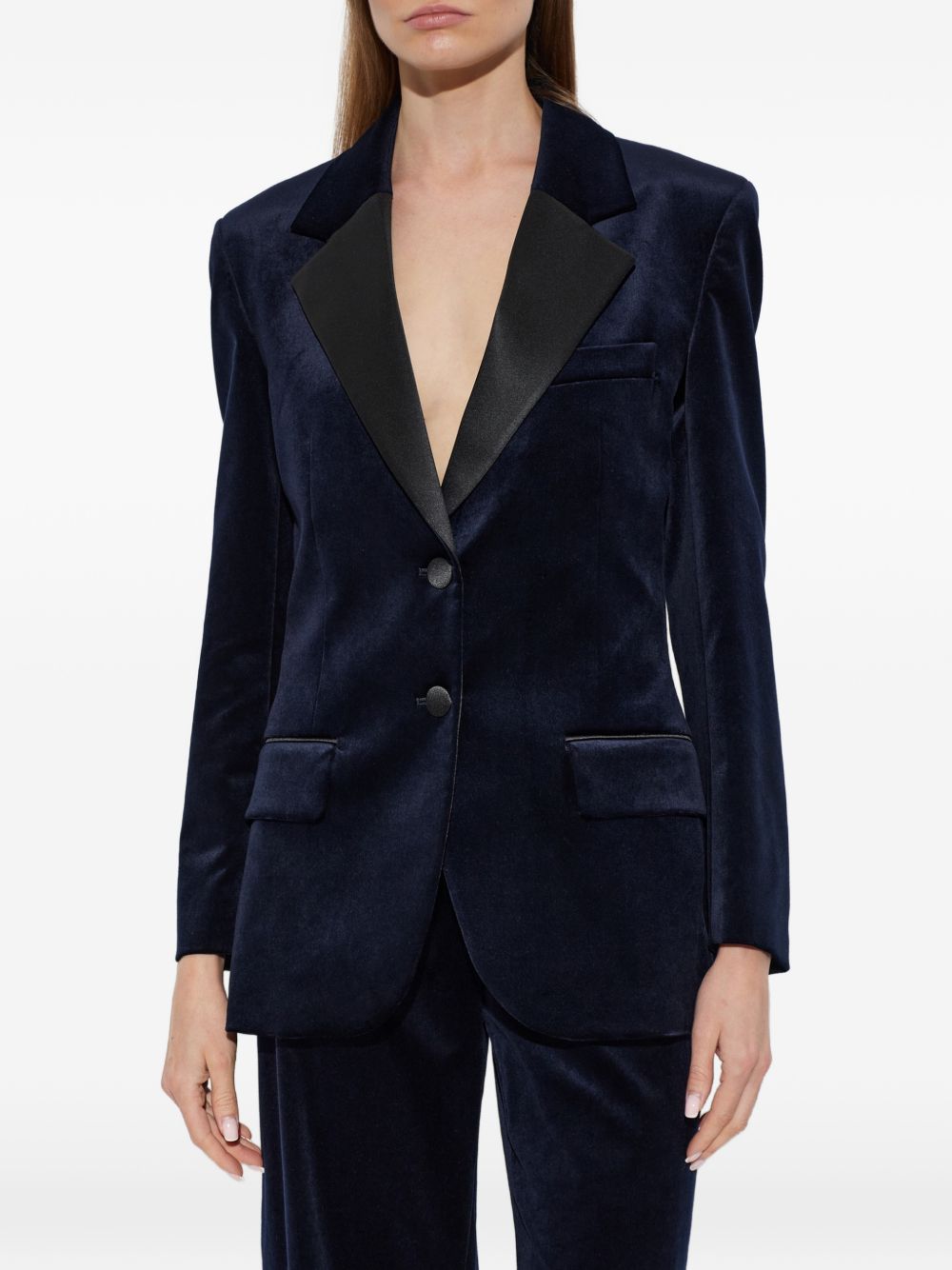 VICTORIA BECKHAM Blazer slim con dettagli in raso lucido nero 