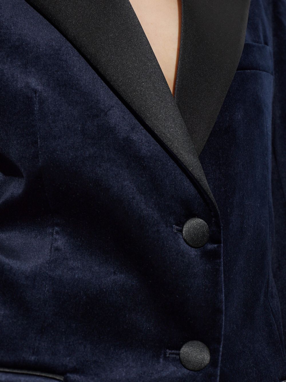 VICTORIA BECKHAM Blazer slim con dettagli in raso lucido nero 