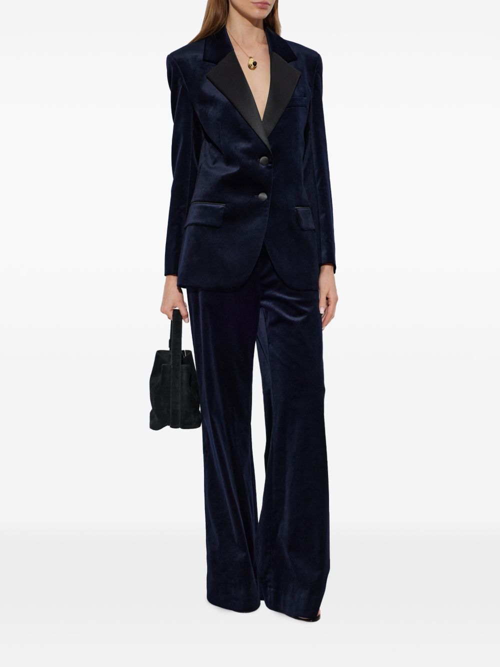 VICTORIA BECKHAM Blazer slim con dettagli in raso lucido nero 