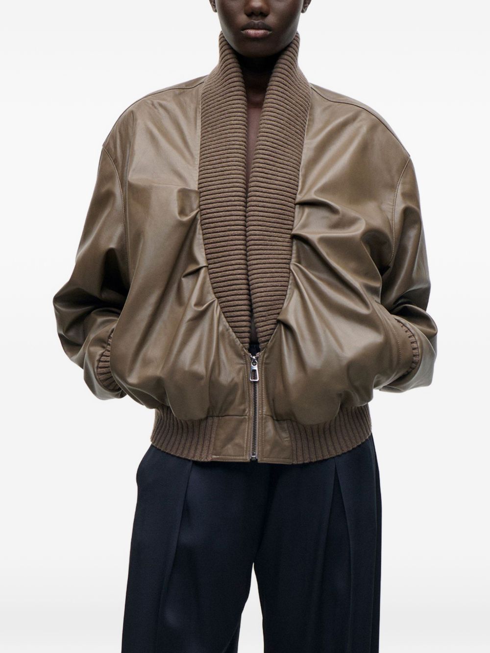 VICTORIA BECKHAM Giacca bomber Zana in pelle marrone 