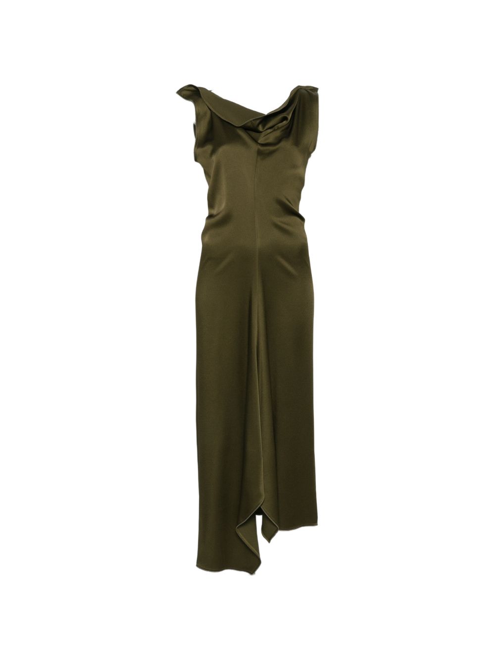 VICTORIA BECKHAM Abito midi asimmetrico con collo drappeggiato verde lucido 
