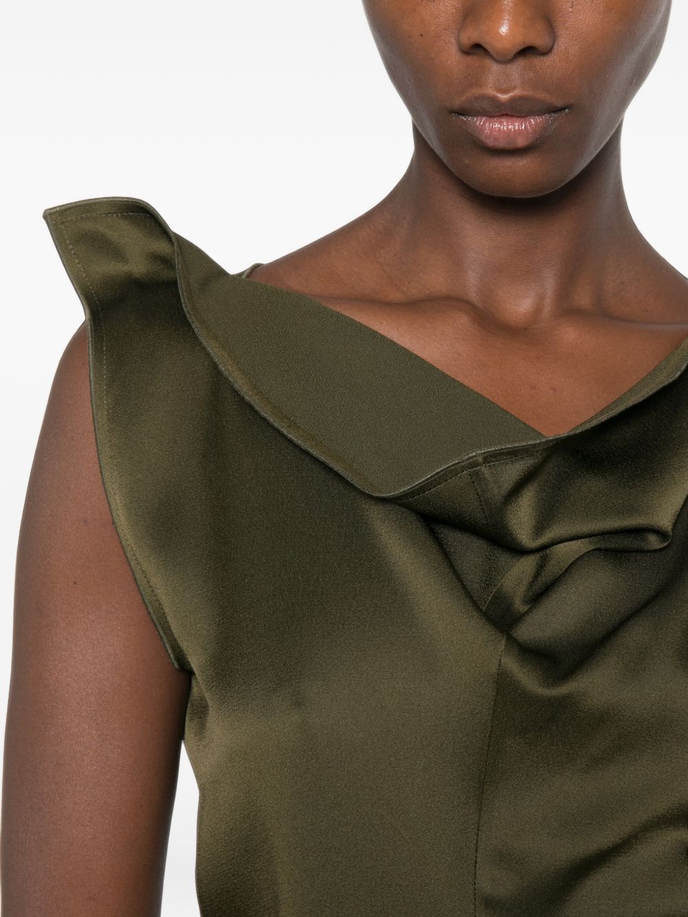VICTORIA BECKHAM Abito midi asimmetrico con collo drappeggiato verde lucido 