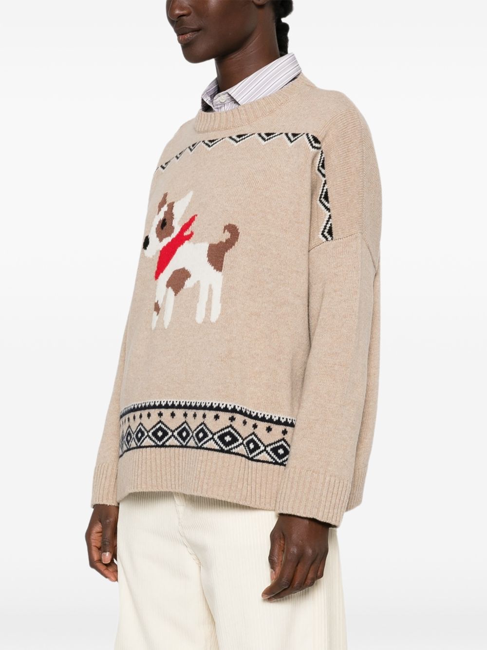 WEEKEND MAX MARA Maglia girocollo in lana beige con motivo cagnolino 
