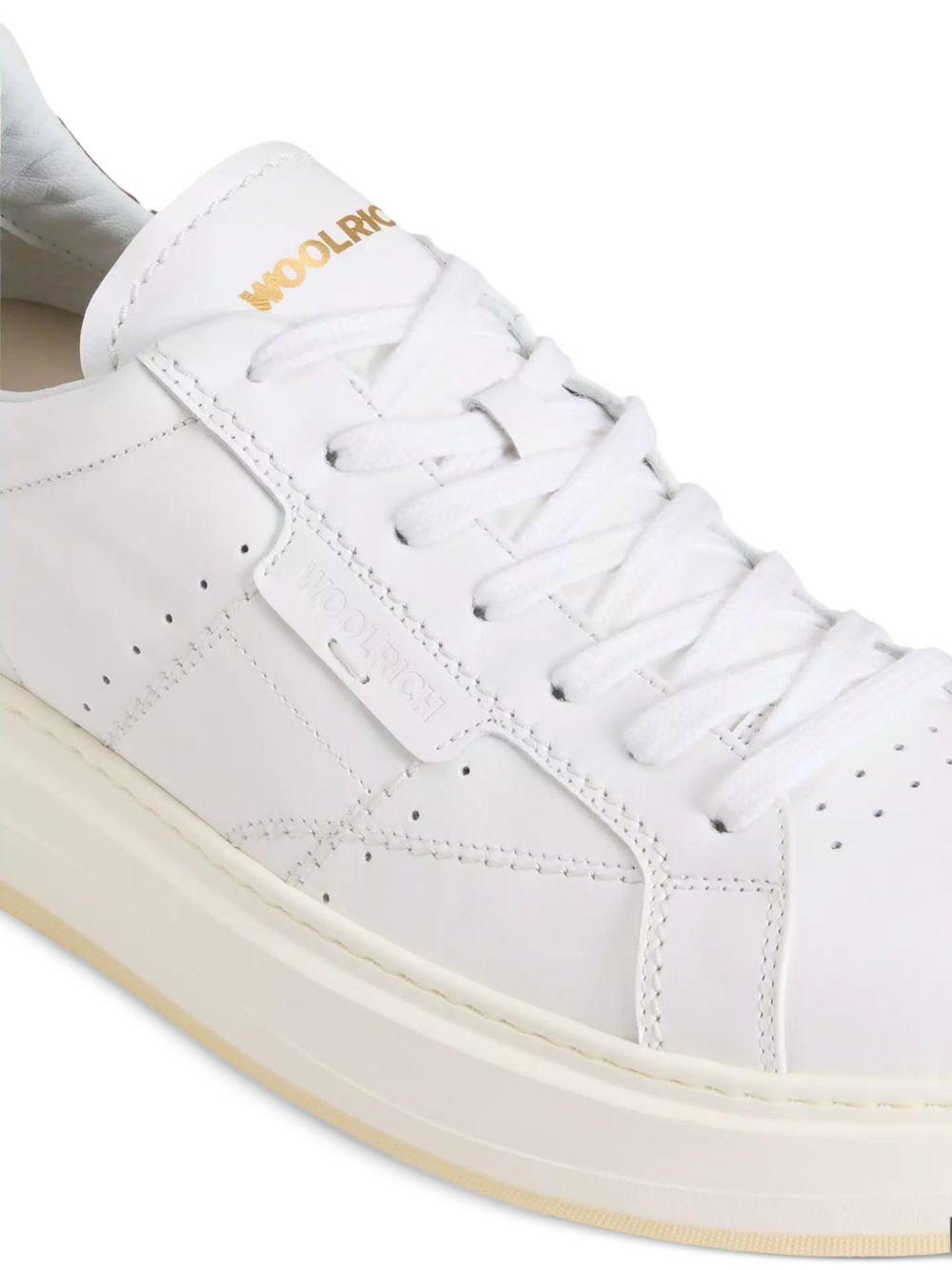 WOOLRICH Sneakers in pelle bianca con tallone marrone 