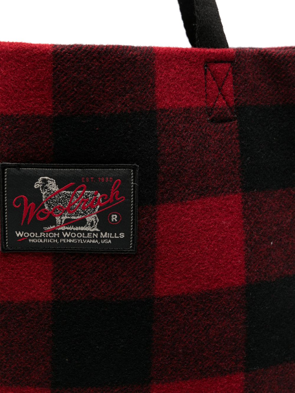 WOOLRICH Borsa in misto lana a quadri nera e rossa 