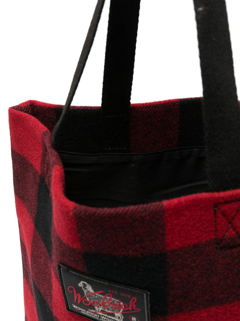 WOOLRICH Borsa in misto lana a quadri nera e rossa 