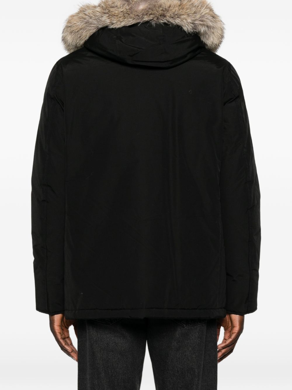 WOOLRICH Parka nero con cappuccio e pelliccia 