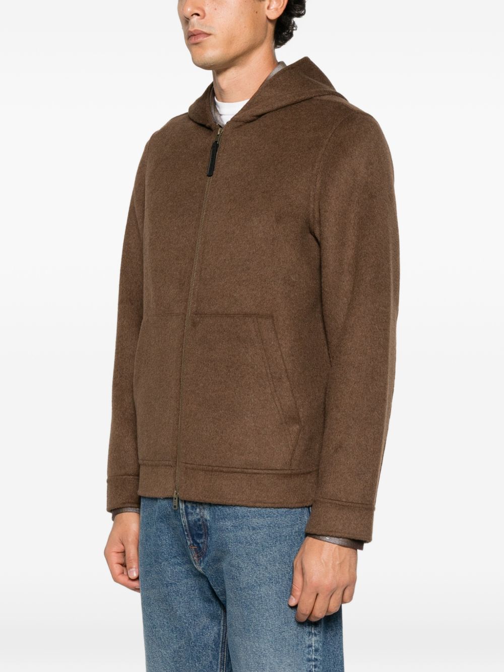 WOOLRICH Giacca marrone con zip e cappuccio 