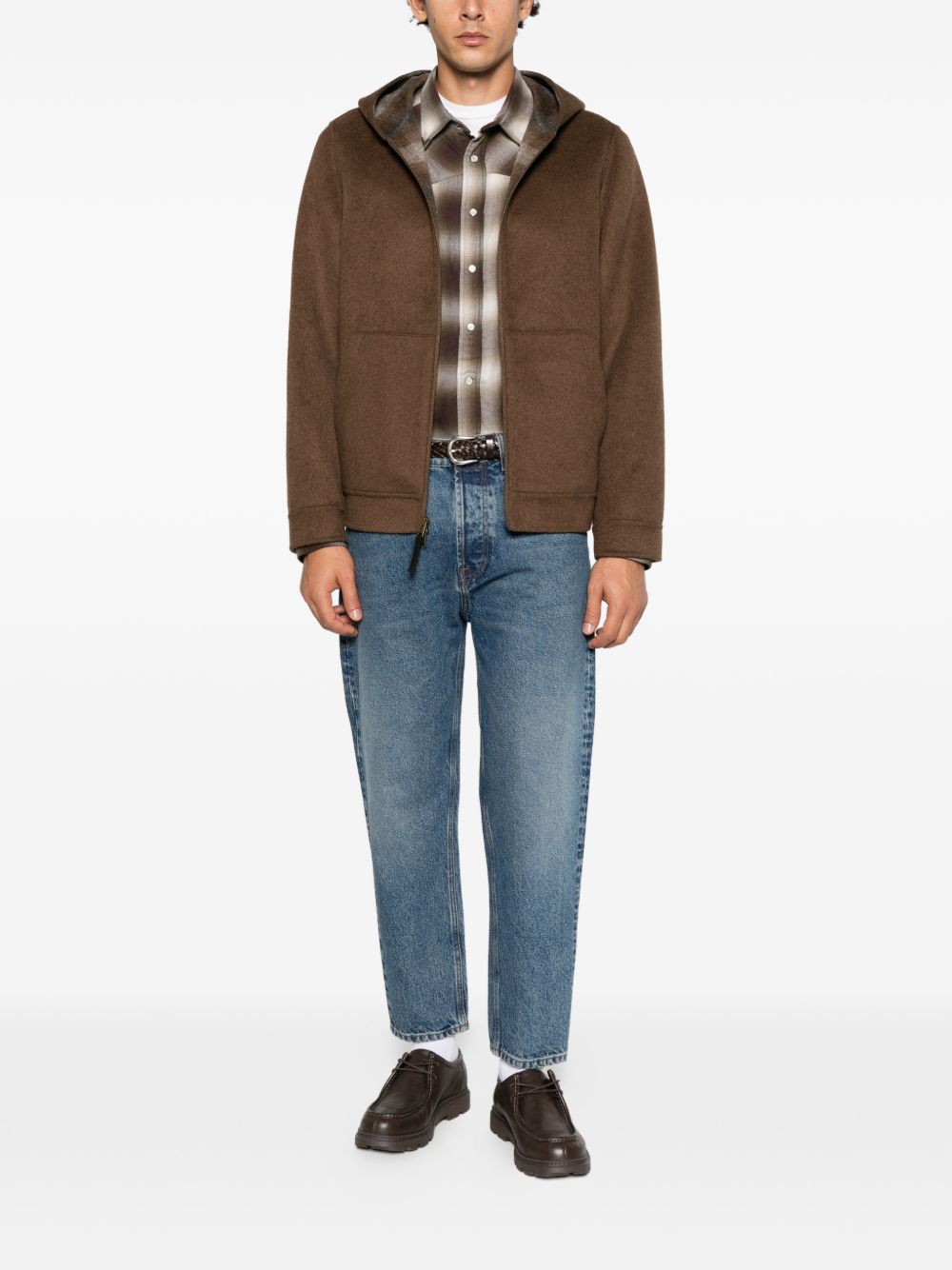 WOOLRICH Giacca marrone con zip e cappuccio 