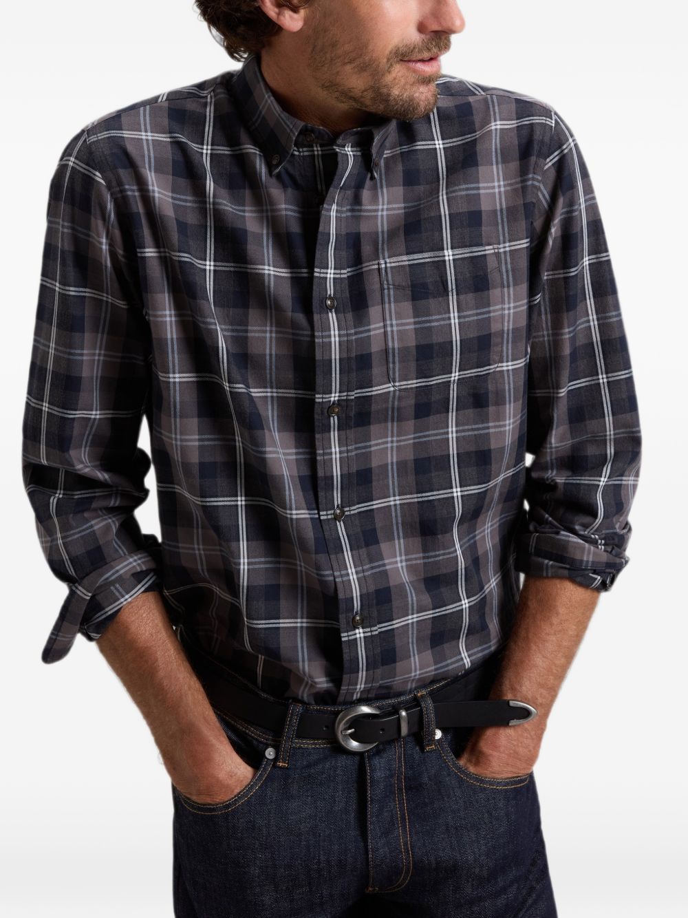 WOOLRICH Camicia in tartan blu in cotone 