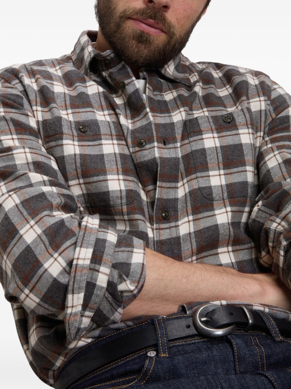 WOOLRICH Camicia a quadri grigia a marrone in cotone 