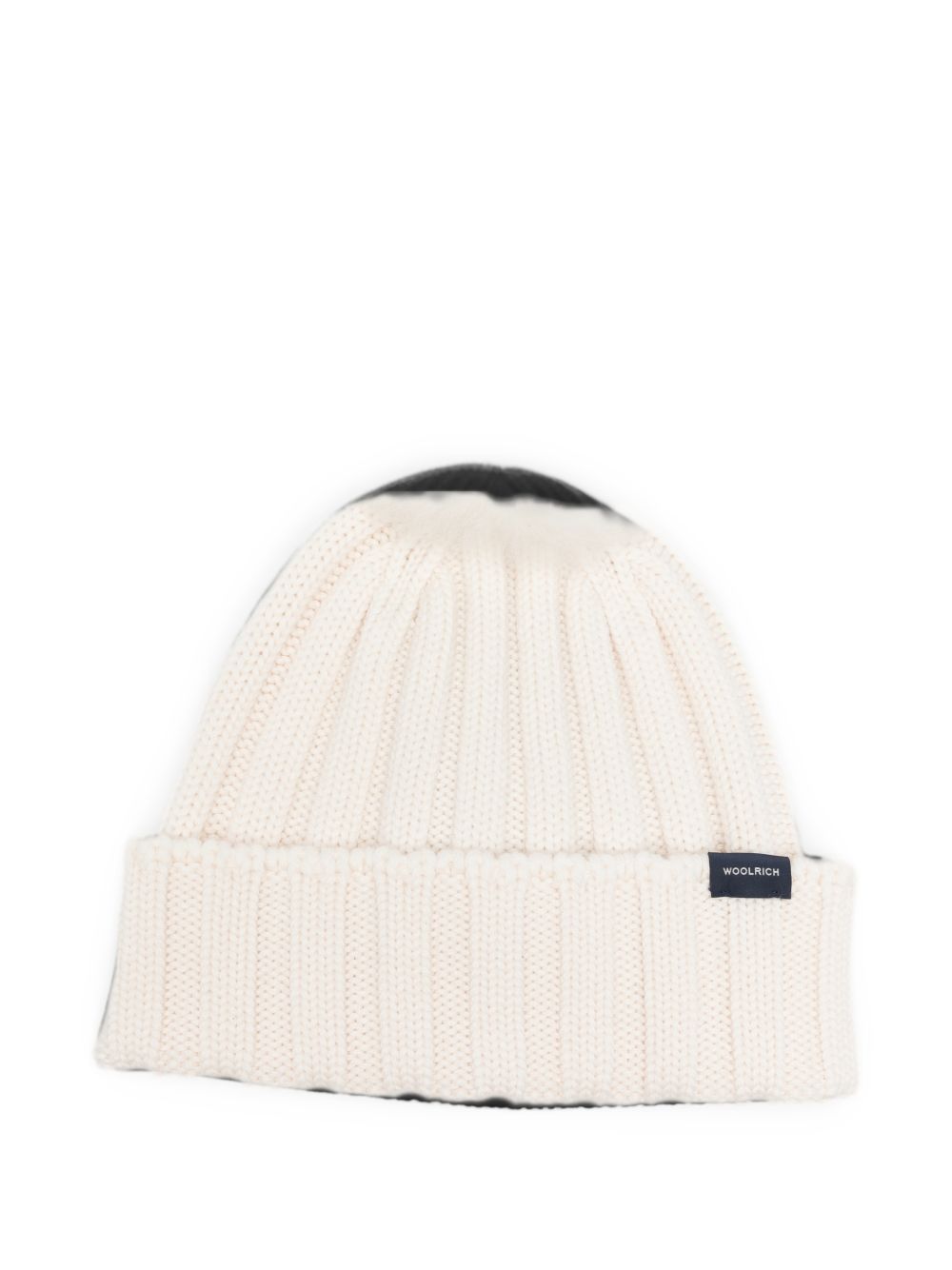 WOOLRICH Berretto in lana color panna con logo 