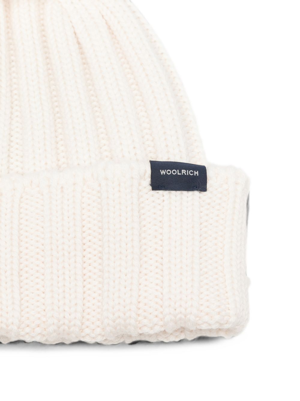 WOOLRICH Berretto in lana color panna con logo 