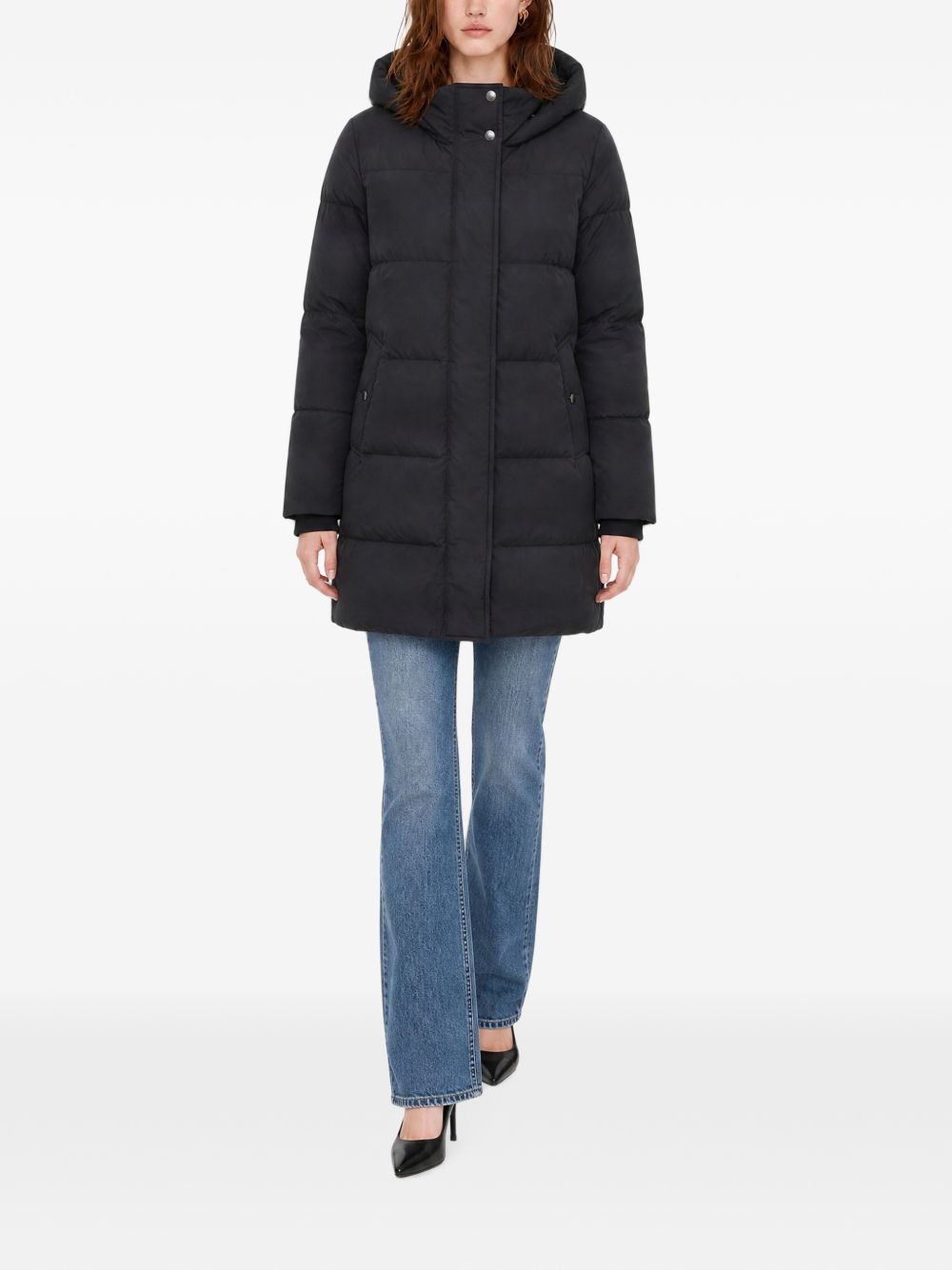 WOOLRICH Parka nero trapuntato con cappuccio 