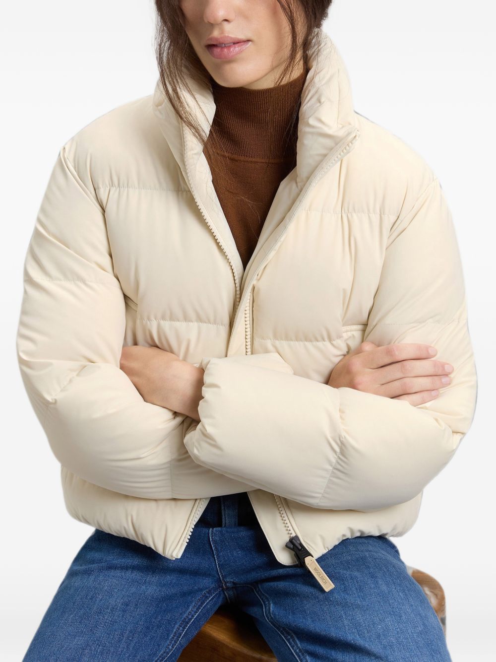 WOOLRICH Piumino Corto Crema con Cappuccio 