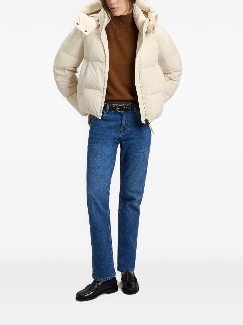 WOOLRICH Piumino Corto Crema con Cappuccio 
