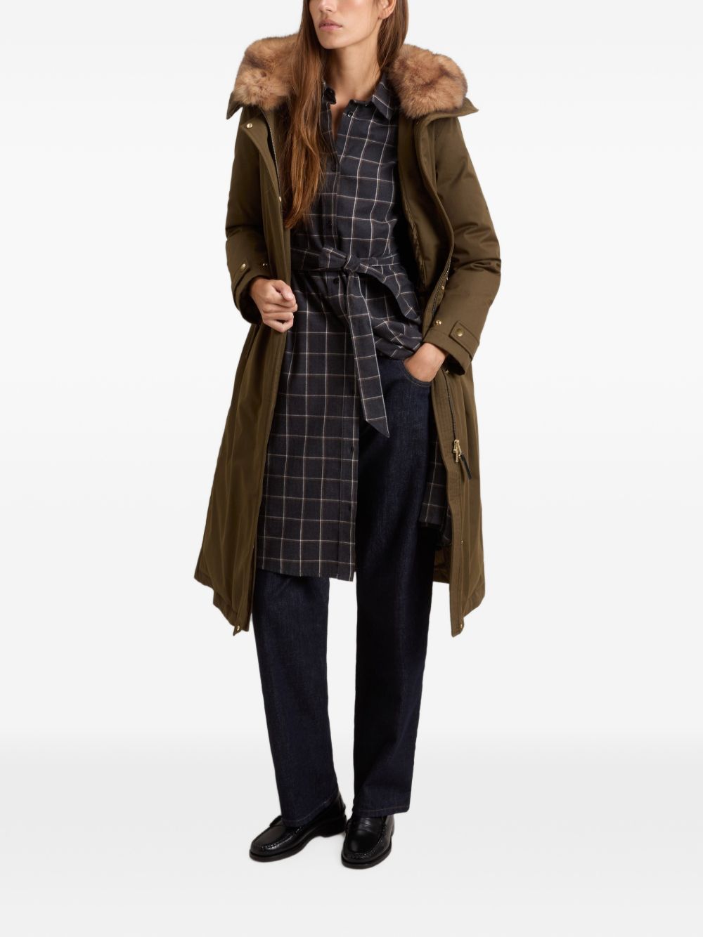 WOOLRICH Parka lungo verde oliva con cappuccio imbottito 