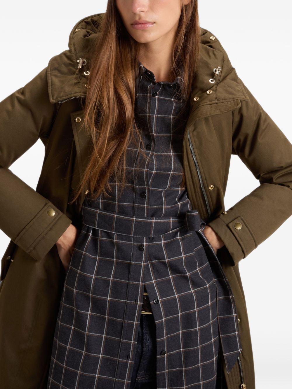 WOOLRICH Parka lungo verde oliva con cappuccio imbottito 