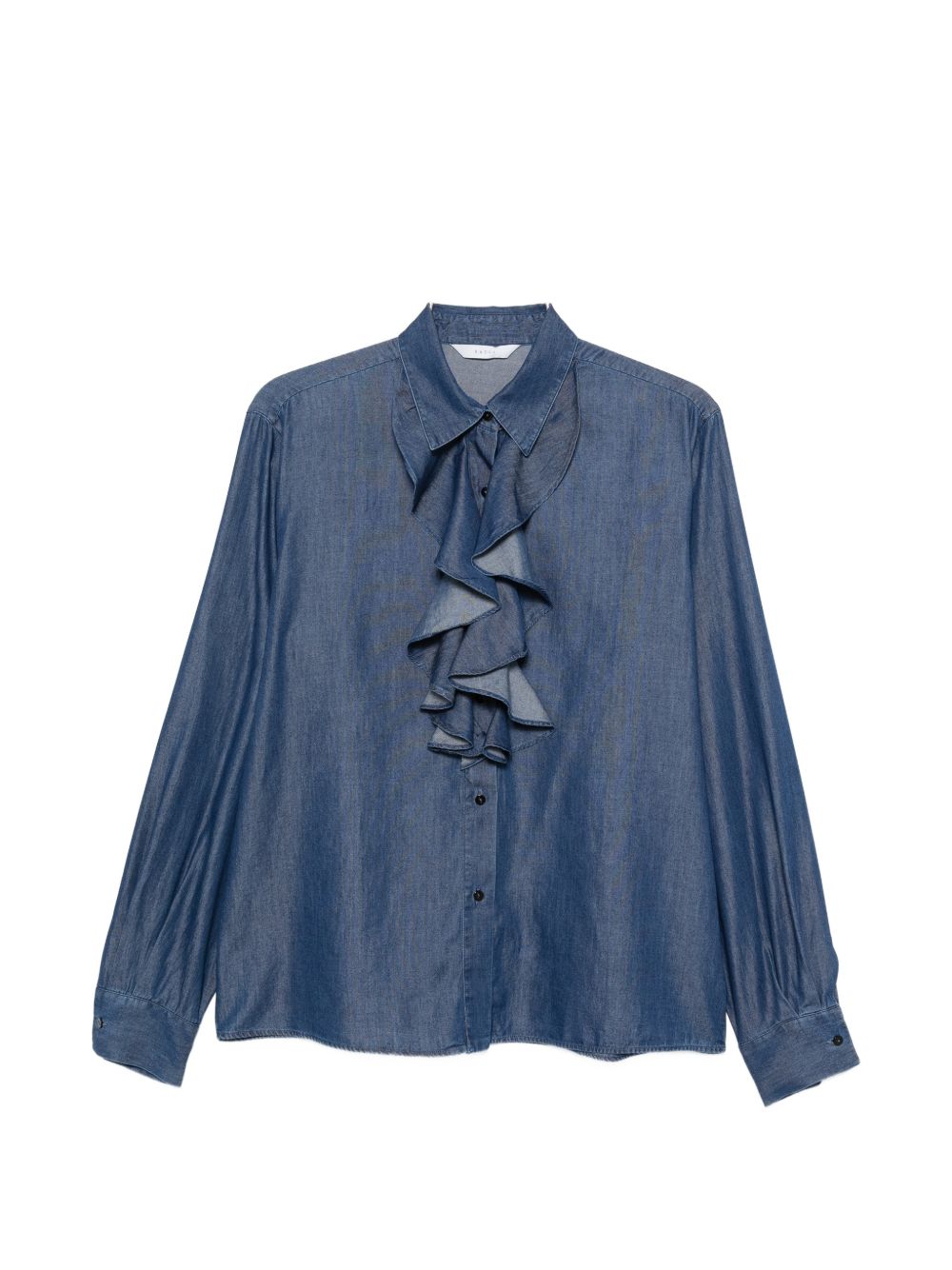 XACUS Camicia Beth blu in cotone con ruches 