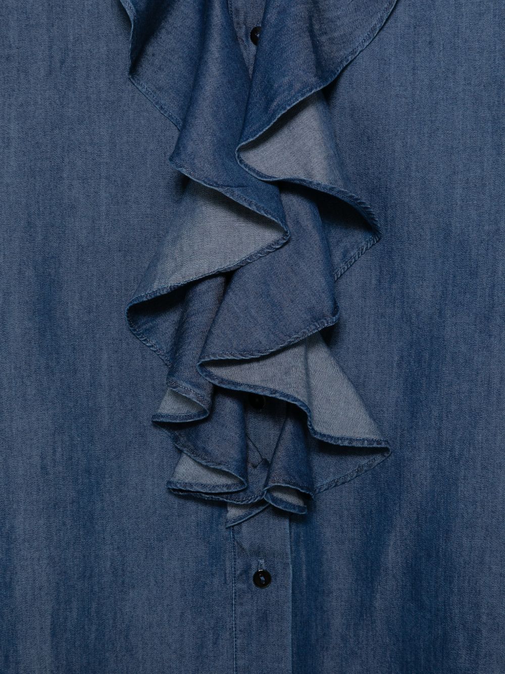 XACUS Camicia Beth blu in cotone con ruches 