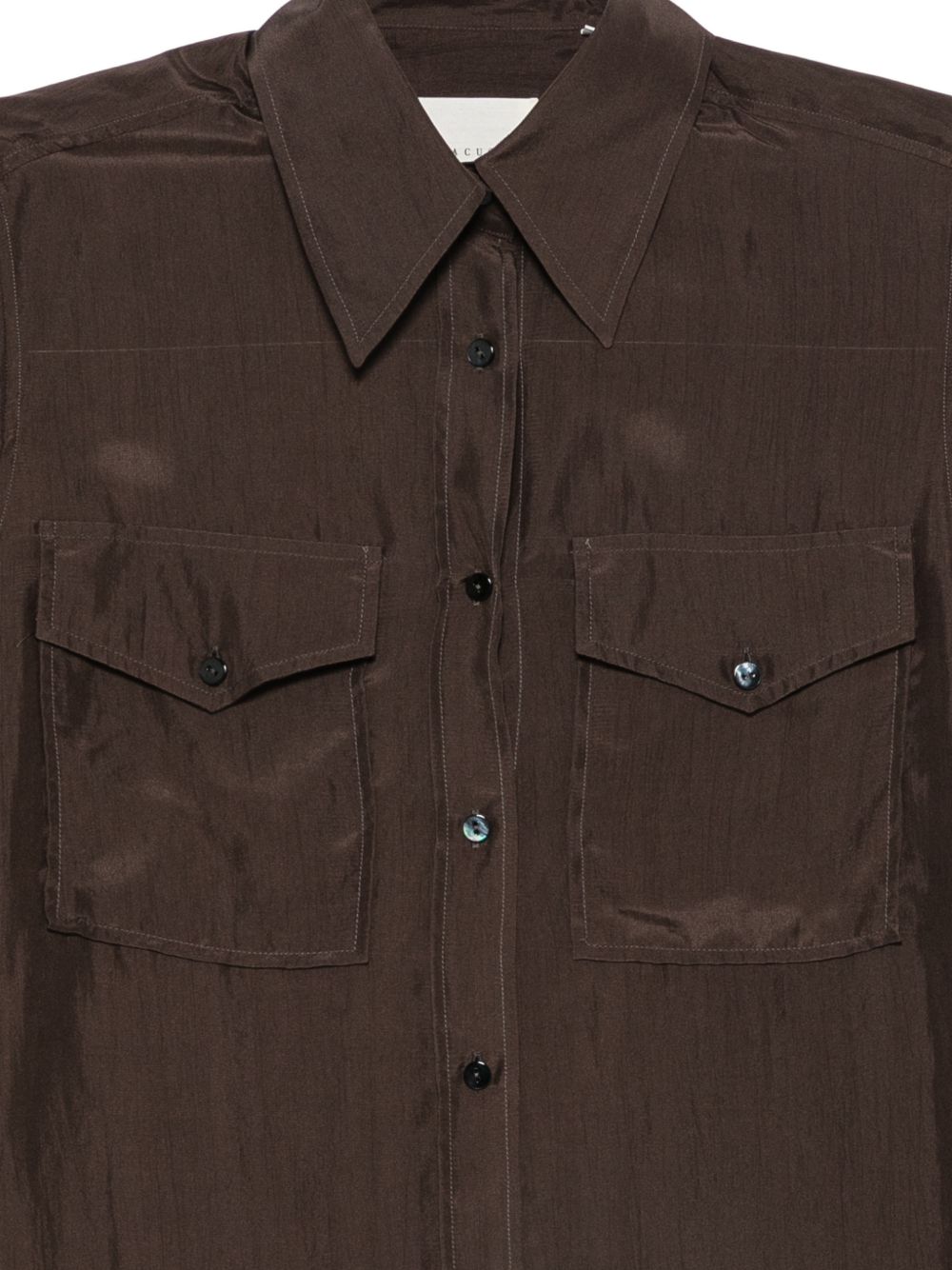 XACUS Camicia Isabella marrone in seta con tasche sul petto 