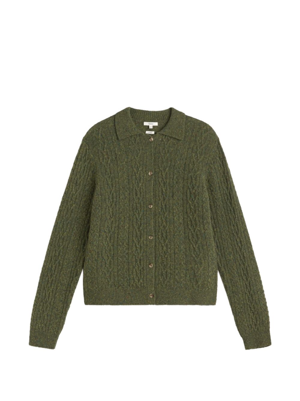YERSE Cardigan in lana verde muschio con bottoni e collo a polo 