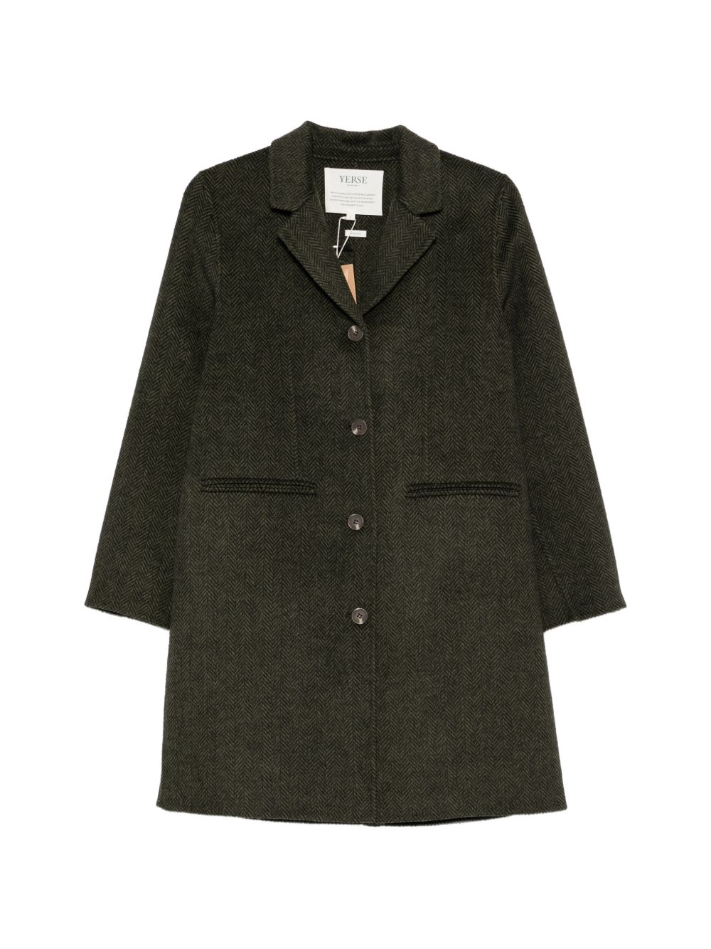 YERSE Cappotto Caroline in lana verde con motivo spigato 