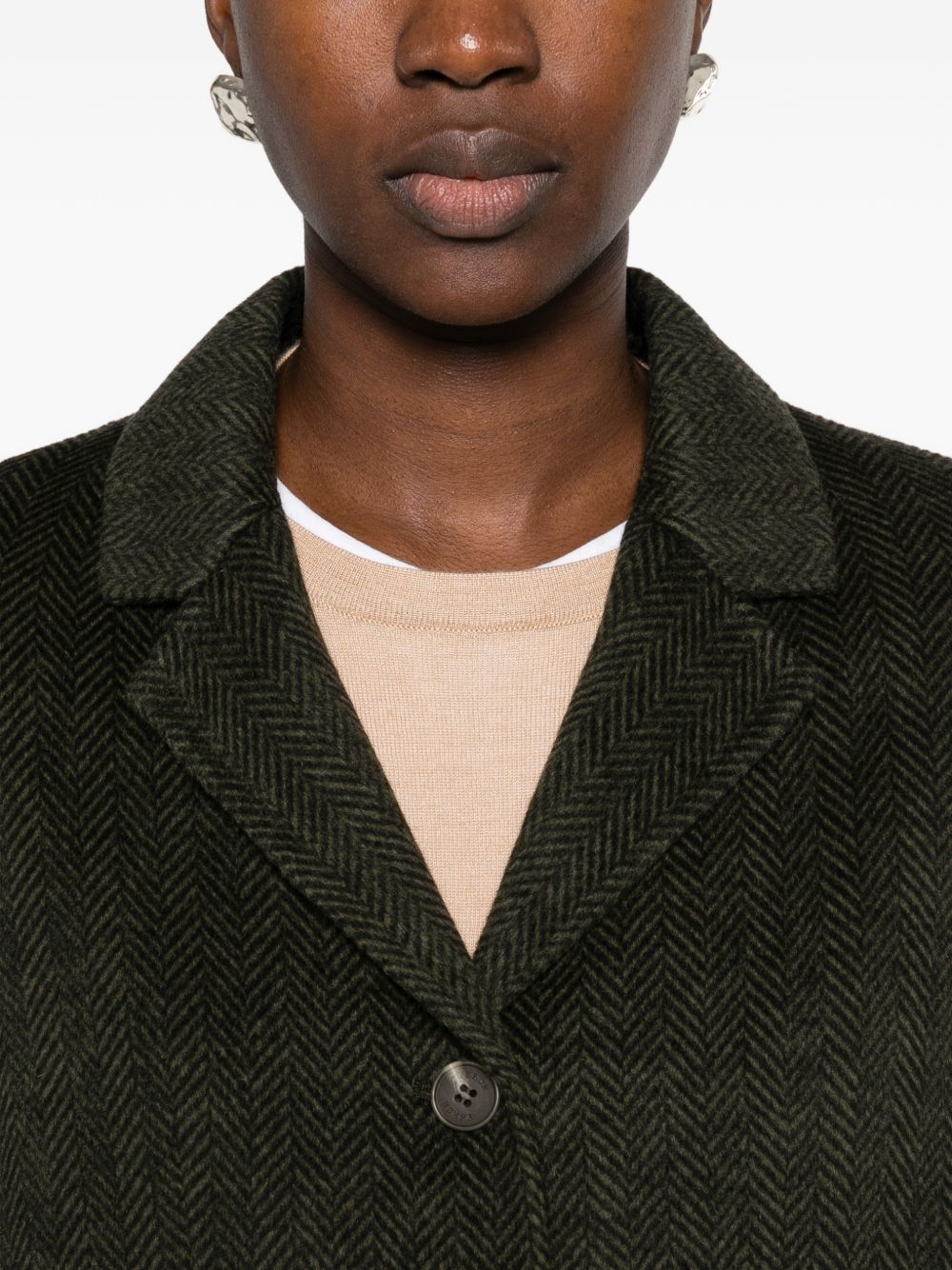 YERSE Cappotto Caroline in lana verde con motivo spigato 