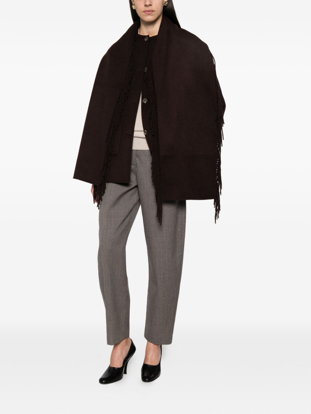 YERSE Cappotto corto Sully in lana con frange 