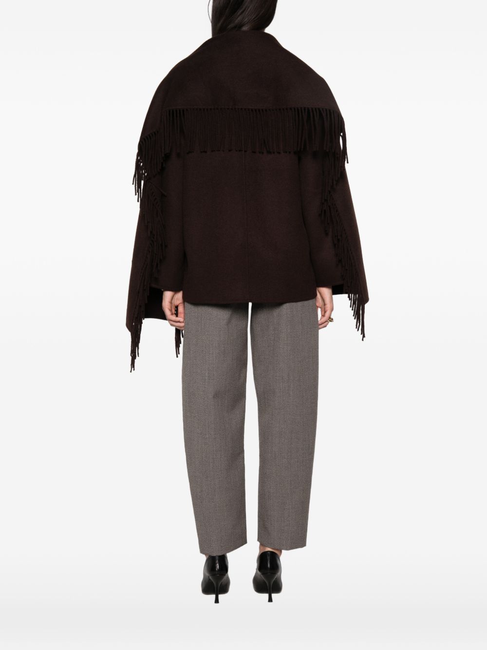 YERSE Cappotto corto Sully in lana con frange 