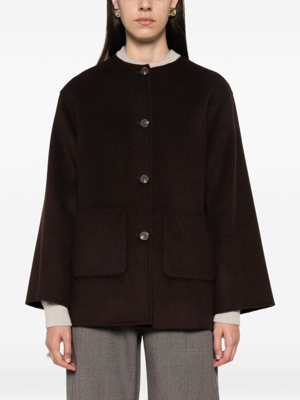 YERSE Cappotto corto Sully in lana con frange 