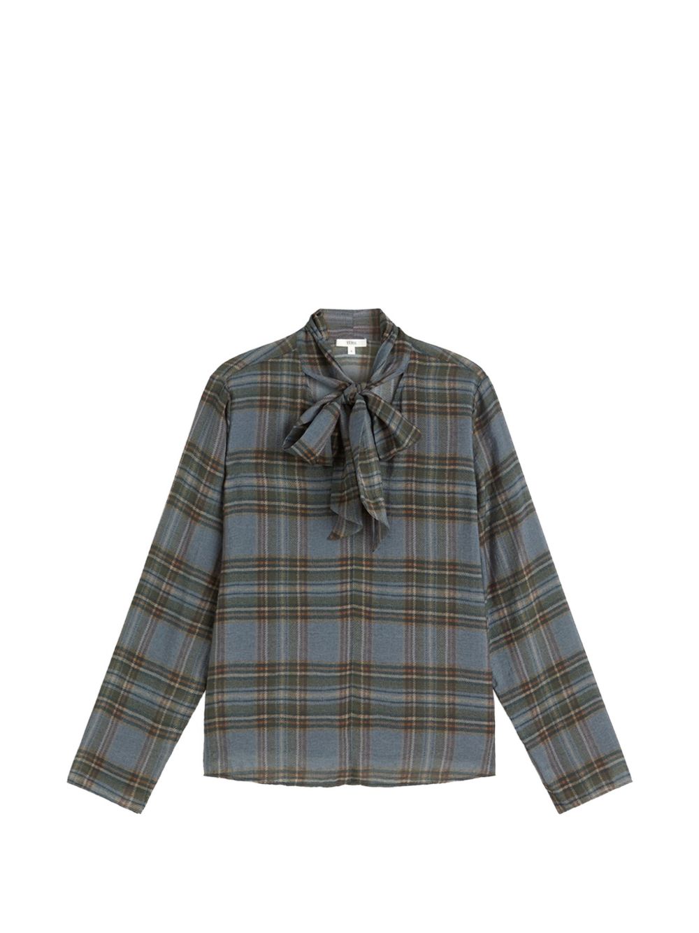 YERSE Camicia Newport a quadri scozzesi blu e verde con fiocco 