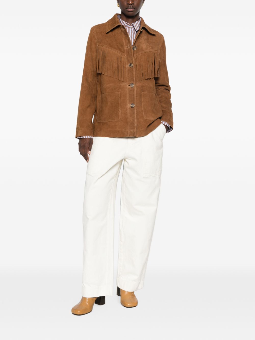 YERSE Giacca Beth in pelle suede con frange 