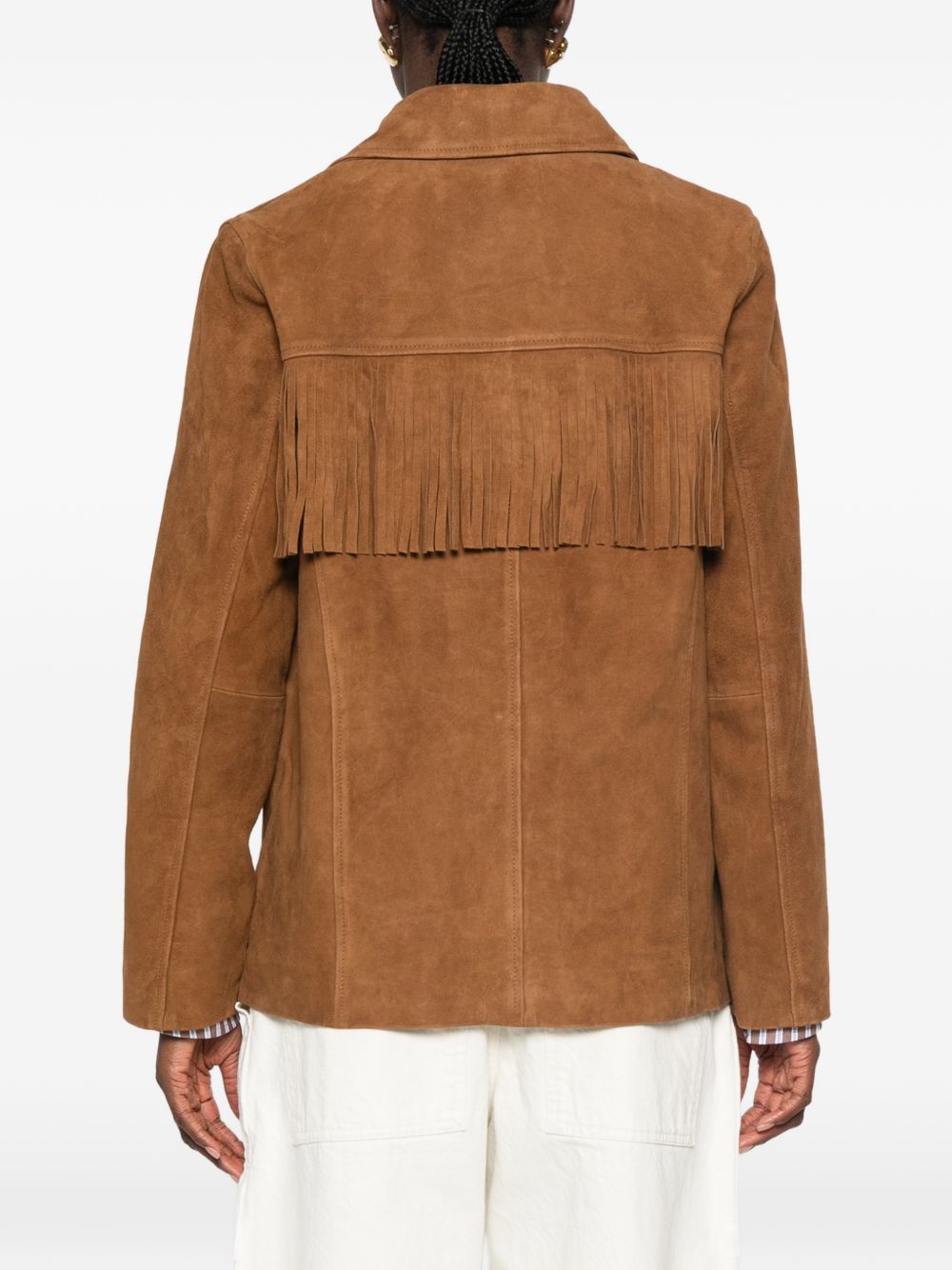 YERSE Giacca Beth in pelle suede con frange 